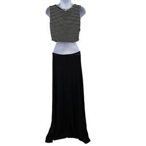 LeShop Maxi Striped Top Solid Skirt Black/White L Stretchy Waist Sleeveless Crew